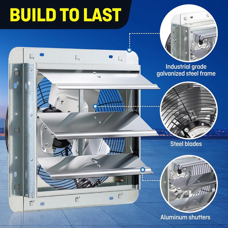 Iliving 12" Wall Mounted Shutter Exhaust Fan, Automatic Shutter, with Thermostat and Variable Speed controller, 0.6A, 960 CFM, 1400 SQF Coverage Area Silver (ILG8SF12V-ST) - Image 5